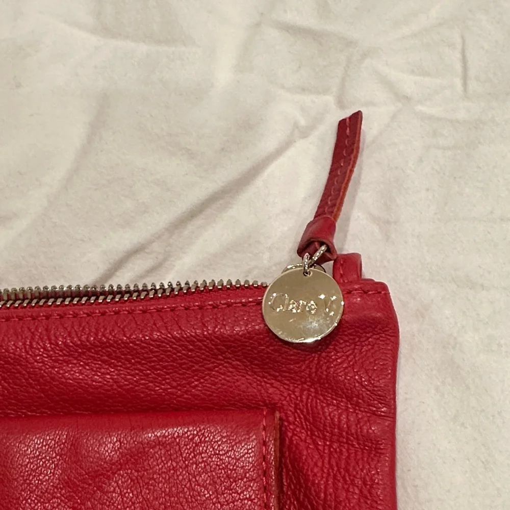 Clare V. Red Leather Clutch w/ Tabs - Yellow Interior - Picture 5 of 8